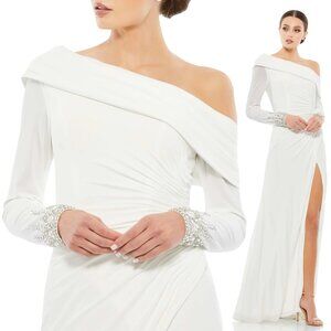 MAC DUGGAL | BEADED CUFF DROP SHOULDER FAUX WRAP GOWN #12231